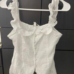 White H&M Eyelet Frill Top Size Small Corst Button Down Sold Out NWOT
